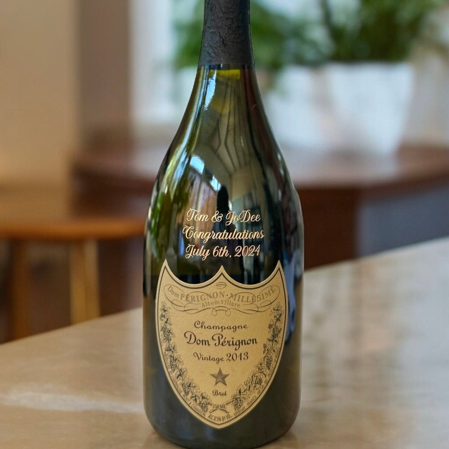 Champagne bottle etching and engraving
